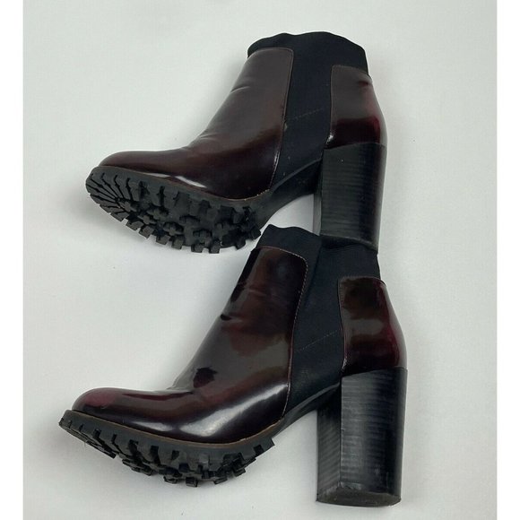 Steve Madden Women's Oxblood Leather Chunky Lug Boots Antyy Chelsea Ankle SZ 9.5 - Picture 8 of 12